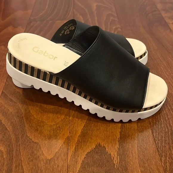 Gabor Women’s Striped Leather Black Slide - Picture 1 of 9